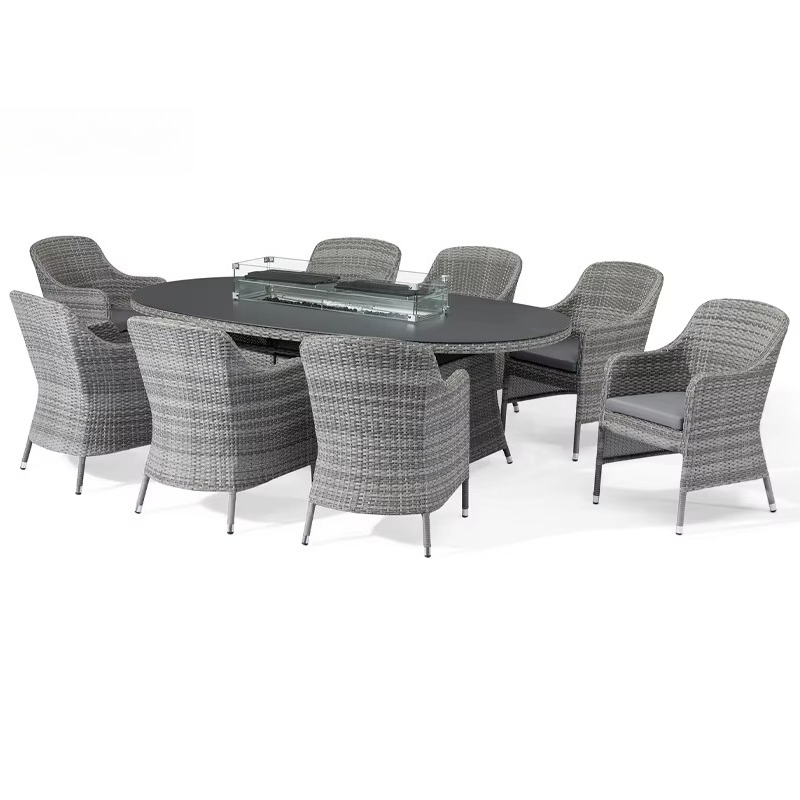 Outdoor Furniture With Fire Pit - Set da Giardino Moderno in Rattan