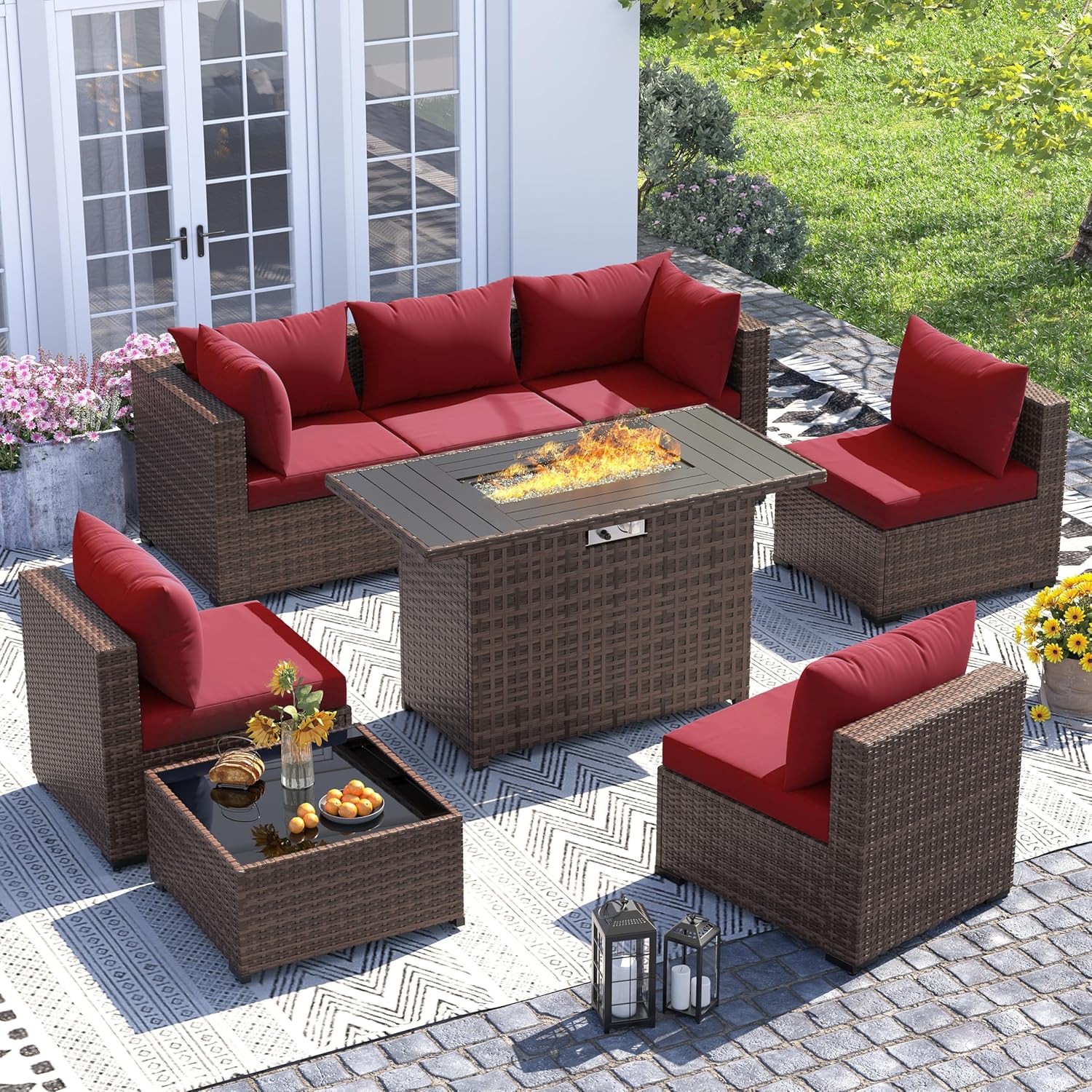 Outdoor Furniture With Fire Pit - Set Divano Sezionale in Vimini per
