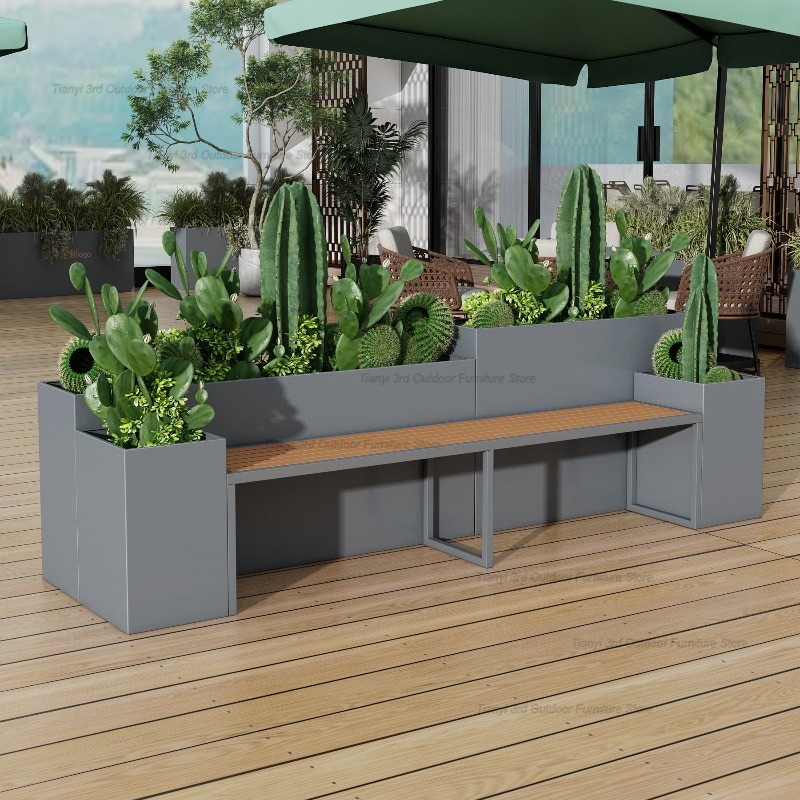 Outdoor Furniture Iron - Fioriera con panca in acciaio inossidabile