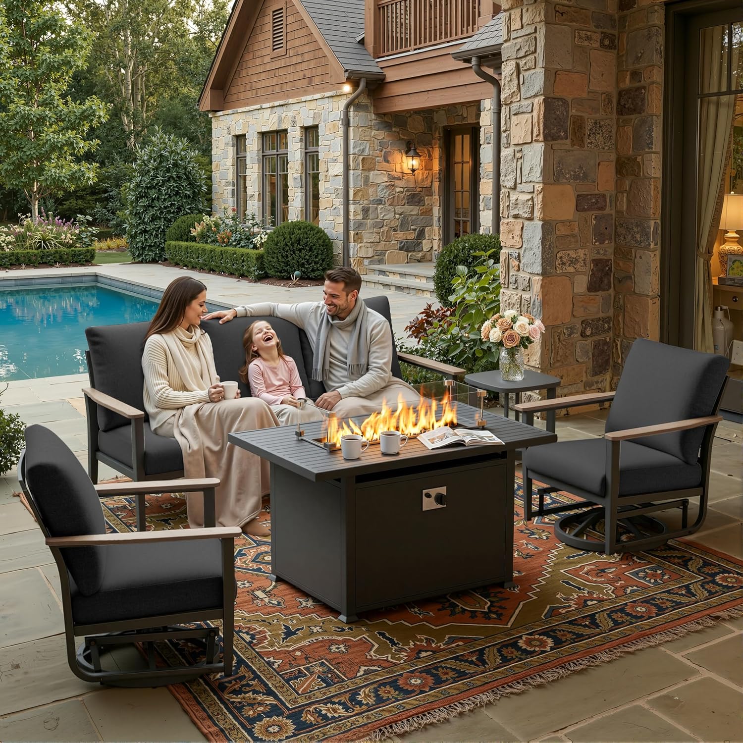 Outdoor Furniture With Fire Pit - Set da Patio in Alluminio da