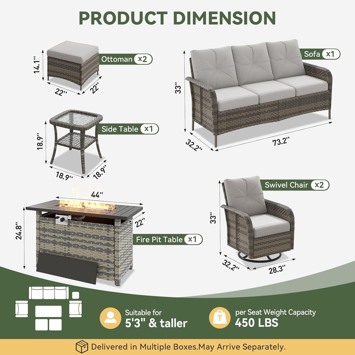 Set da Patio in Vimini a 7 Pez - Outdoor Furniture With Fire Pit recensione e prezzo